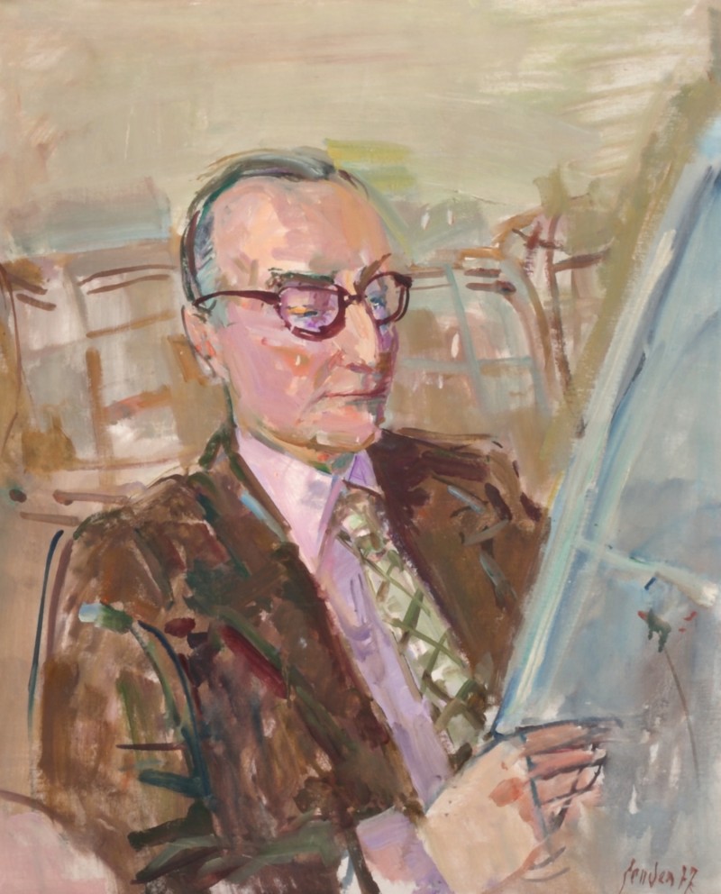 Porträt, Mann mit Brille und braunem Anzug, Peter Binswanger, 1977