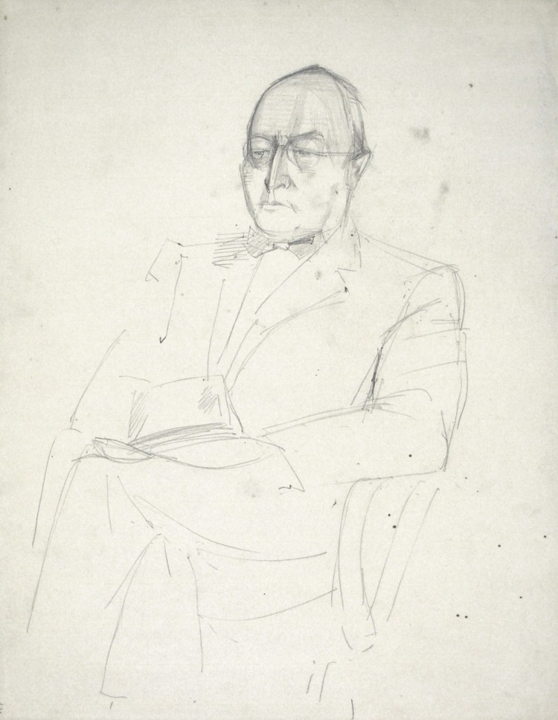 Portrait eines sitzenden Mannes mit Brille und Fliege, 1931