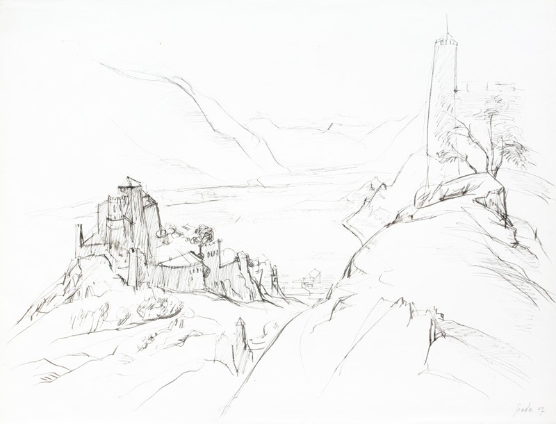 Landschaft mit zwei Burgen