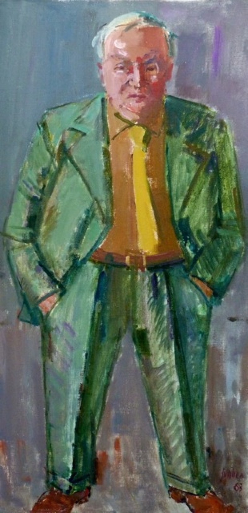 Stehender Mann in grünem Anzug (Walter Hildebrandt), 1963