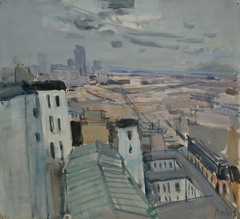 Blick über die Dächer, verso Männerporträt, 1974