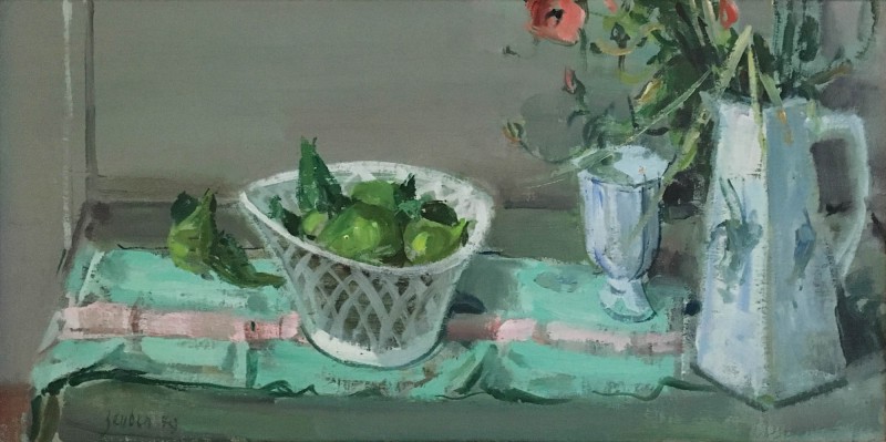 Stillleben mit Früchteschale, Vase und Krug, 1979