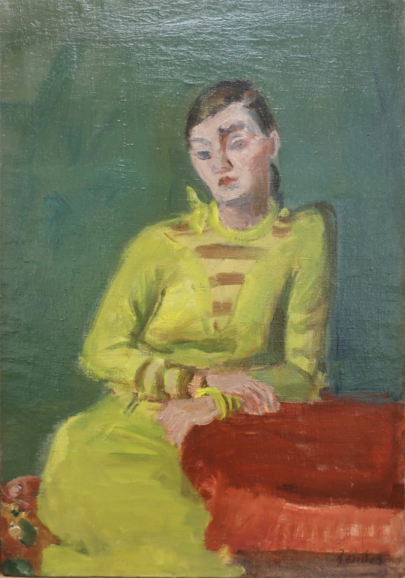 Sitzende Frau. Öl auf Leinwand, rechts unten signiert: Zender. 54 x 38