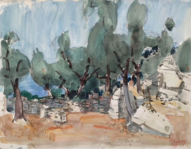 Steinige Landschaft mit Bäumen