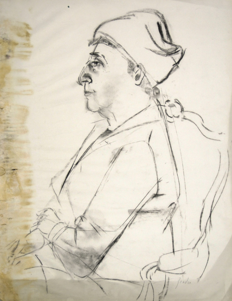 Skizze, Porträt Frau sitzend mit Kopftuch