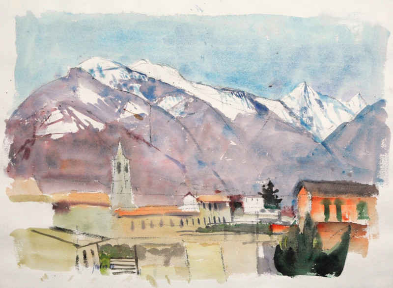 Bergdorf mit Kirche, 1986