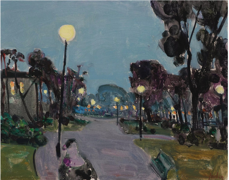 Paris, nächtliche Parklandschaft.