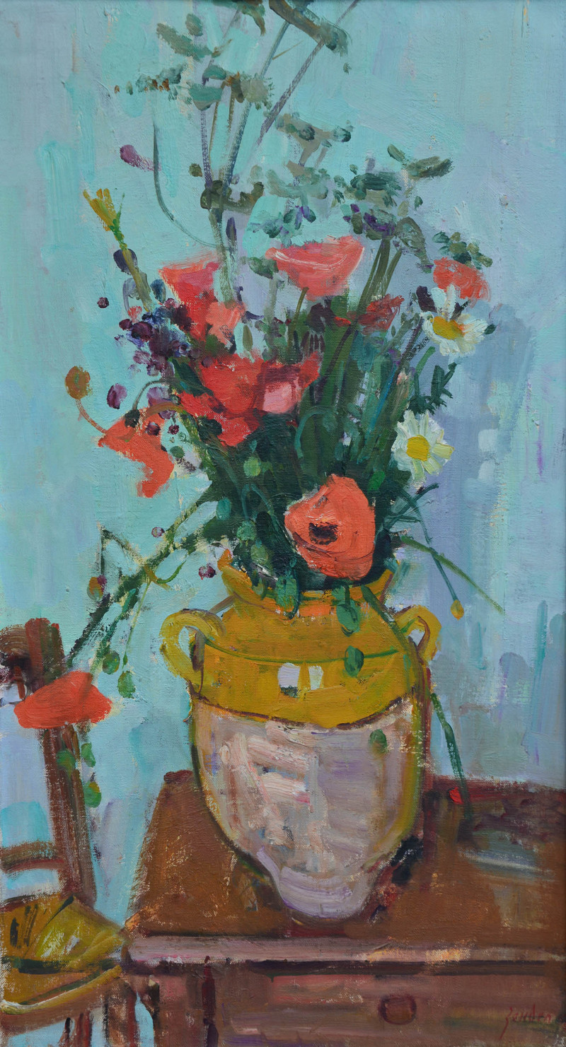 Stillleben, Feldblumen in Tonvase, 1956