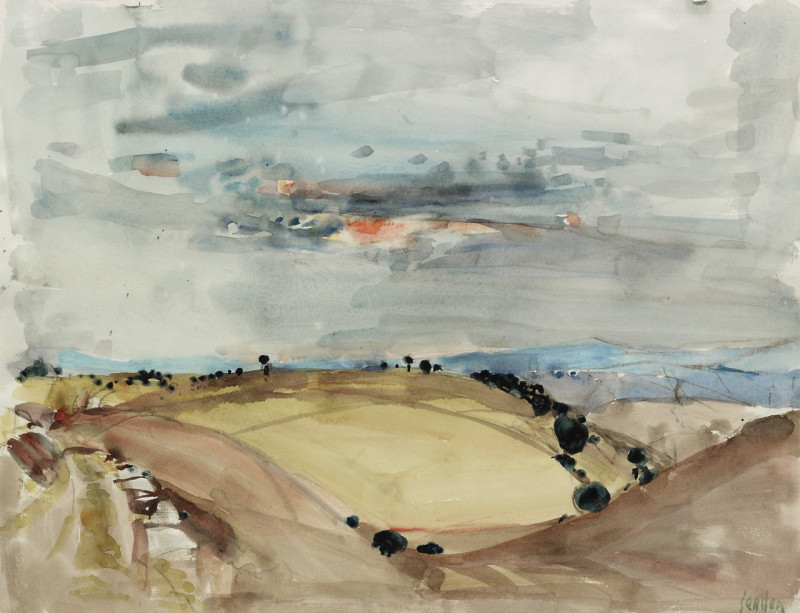 Toskana-Landschaft mit bewölktem Himmel