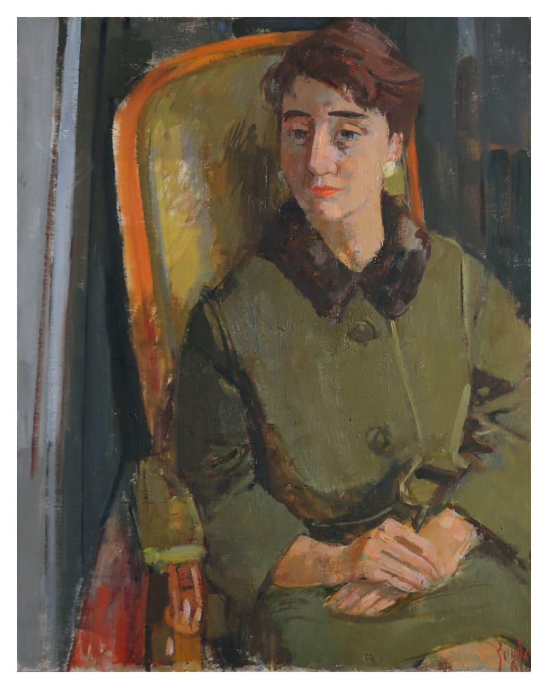 Annette Bäschlin im Fauteuil sitzend, 1961