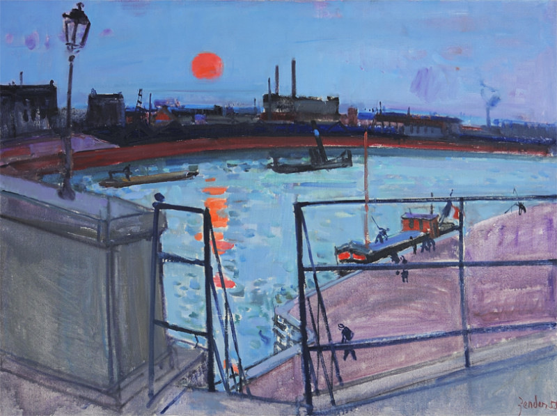 Hafen mit roter Sonne, 1955