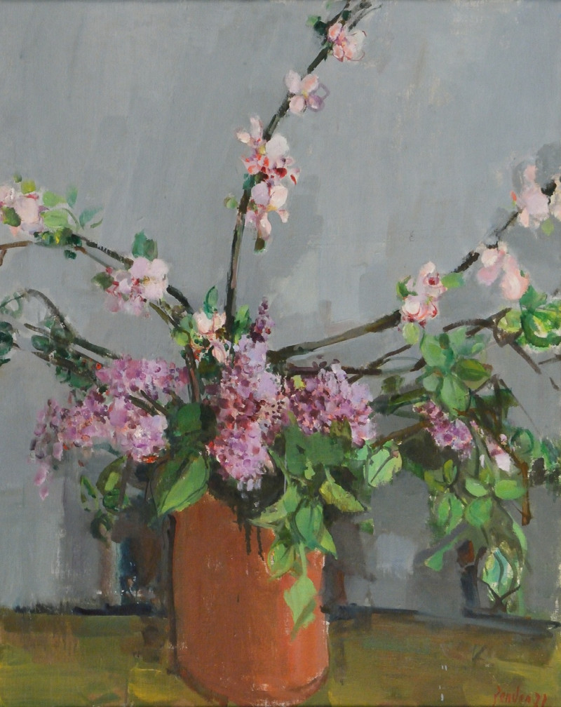 Apfelblust und Flieder in Vase, 1973