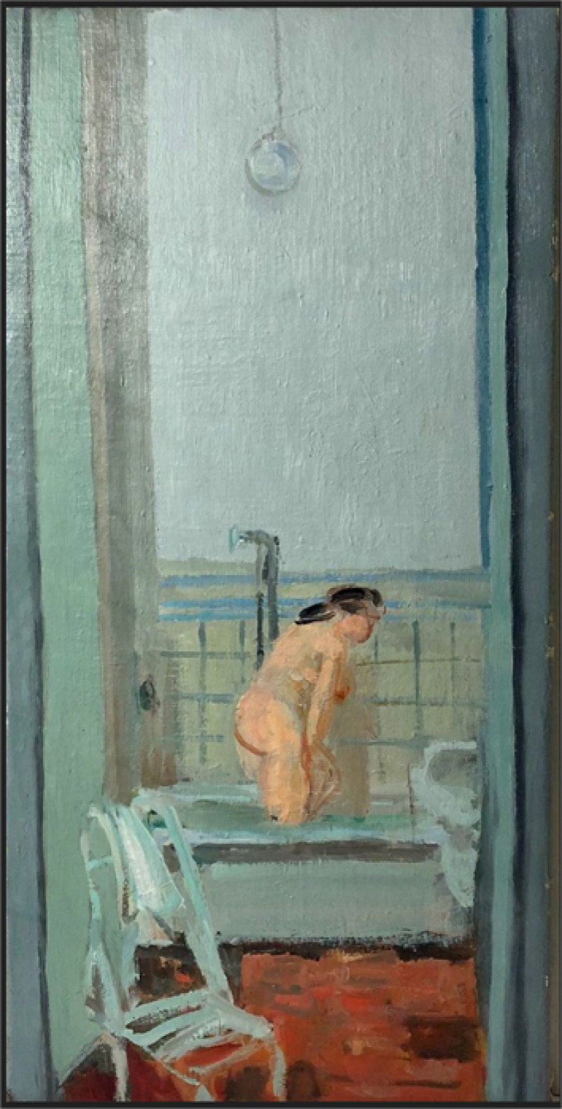 Akt in Badewanne stehend