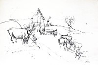 Kuhherde mit Scheune im Davosertal, um 1926