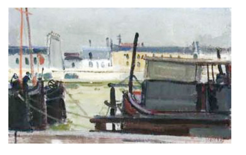 Chalands amarres, 1965, verso Akt.